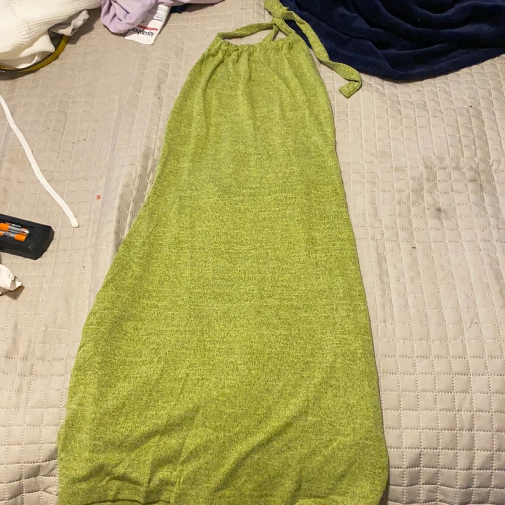 Open back green high neck dress
